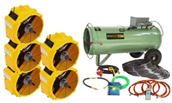 Green Tech Titan Propane Heat Package - treats up to 3000 square feet. The heat from the propane heating unit is "ducted" into the room from outside the building. Propane units are faster to achieve the thermal temperature and will take less time to treat